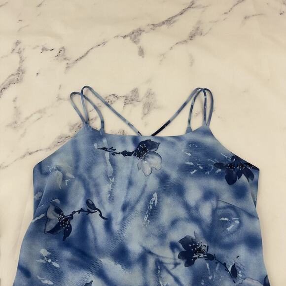 DBY Womens Vintage Y2k Mini Slip Dress Size 12 P Blue Floral Lace Up Back - Picture 2 of 9